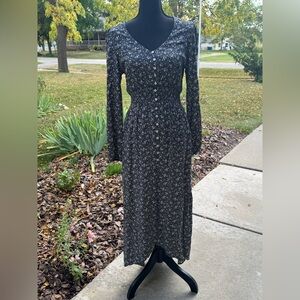 Lola Grace Midi Dress Open Hi Low Hem size M Black White Floral Cottagecore